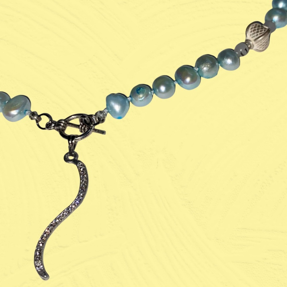 Hand Crafted Pearl Necklace Aqua Blue Green Freshwater Tourmaline Quartz Silk - Picture 7 of 8